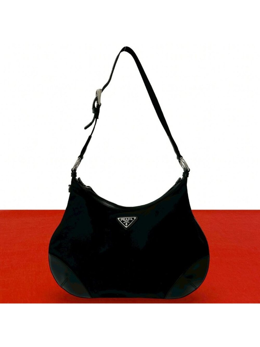 Prada Nylon Leather Shoulder Bag Tote Black